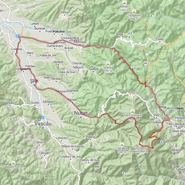 Map miniature of "Ultimate Gravel Challenge from Lazuri de Beiuş" cycling inspiration in Nord-Vest, Romania. Generated by Tarmacs.app cycling route planner