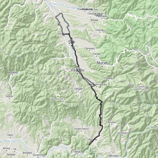 Map miniature of "Scenic Road Trip from Lazuri de Beiuş" cycling inspiration in Nord-Vest, Romania. Generated by Tarmacs.app cycling route planner