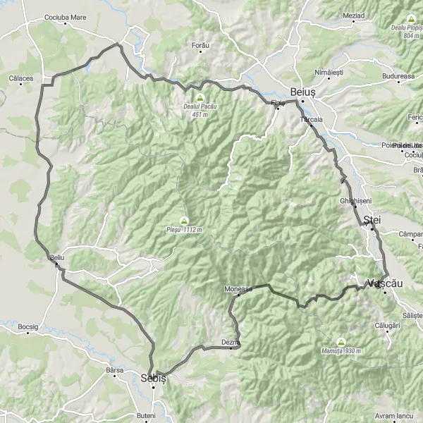 Map miniature of "Lazuri de Beiuş Countryside Exploration" cycling inspiration in Nord-Vest, Romania. Generated by Tarmacs.app cycling route planner