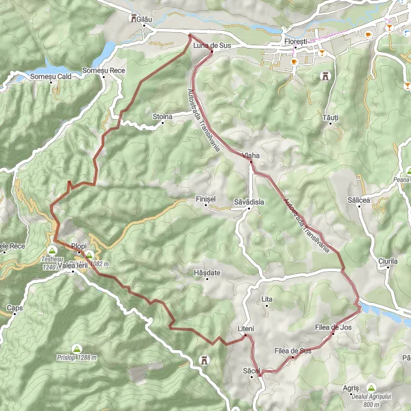 Map miniature of "Gravel Adventure" cycling inspiration in Nord-Vest, Romania. Generated by Tarmacs.app cycling route planner