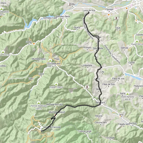 Map miniature of "Exploring the Vlaha Valley" cycling inspiration in Nord-Vest, Romania. Generated by Tarmacs.app cycling route planner