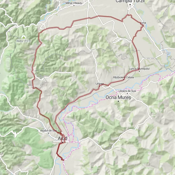 Map miniature of "Luna - Podeni - Plăiești Loop" cycling inspiration in Nord-Vest, Romania. Generated by Tarmacs.app cycling route planner