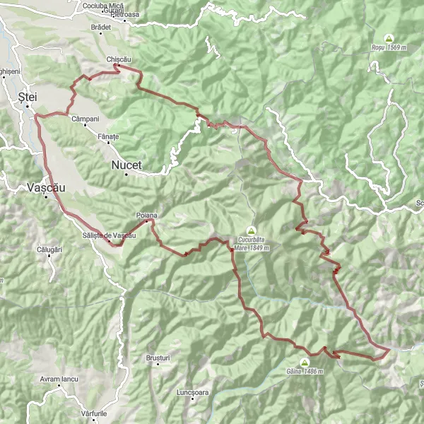 Map miniature of "Loop Through Western Cycling Paradise" cycling inspiration in Nord-Vest, Romania. Generated by Tarmacs.app cycling route planner