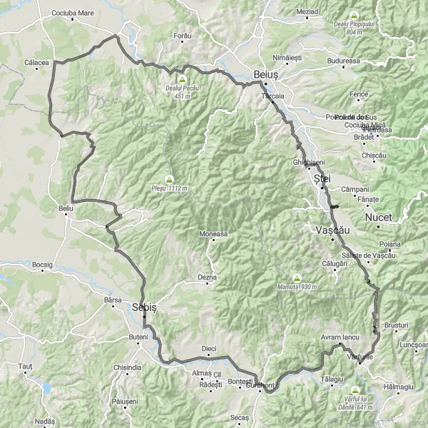 Map miniature of "Scenic Road Adventure" cycling inspiration in Nord-Vest, Romania. Generated by Tarmacs.app cycling route planner