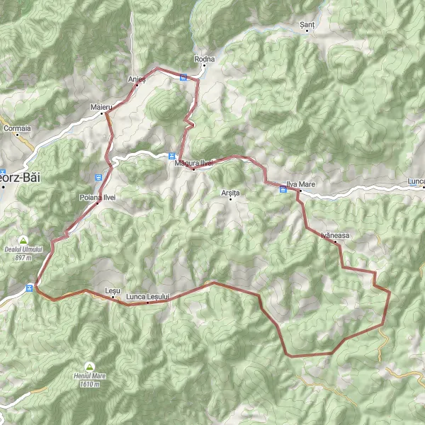 Map miniature of "Rodna-Poiana Ilvei Loop" cycling inspiration in Nord-Vest, Romania. Generated by Tarmacs.app cycling route planner