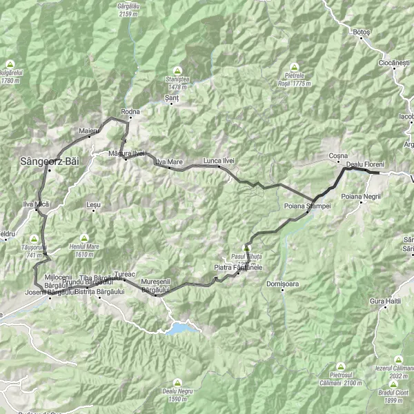 Map miniature of "Anieș-Dealu Floreni Loop" cycling inspiration in Nord-Vest, Romania. Generated by Tarmacs.app cycling route planner