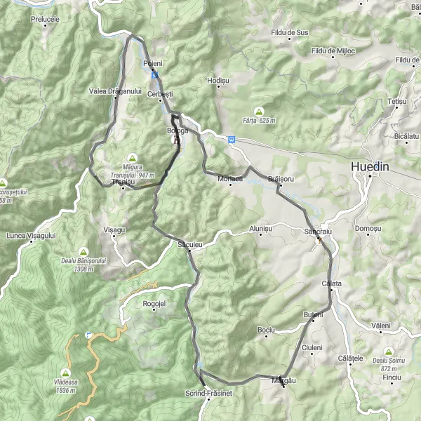 Map miniature of "The Bologa Adventure" cycling inspiration in Nord-Vest, Romania. Generated by Tarmacs.app cycling route planner