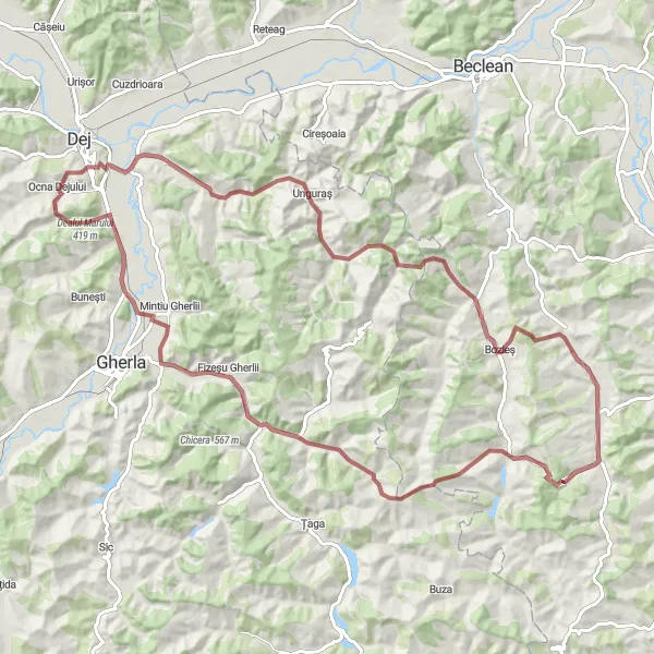 Map miniature of "Matei Gravel Tour" cycling inspiration in Nord-Vest, Romania. Generated by Tarmacs.app cycling route planner