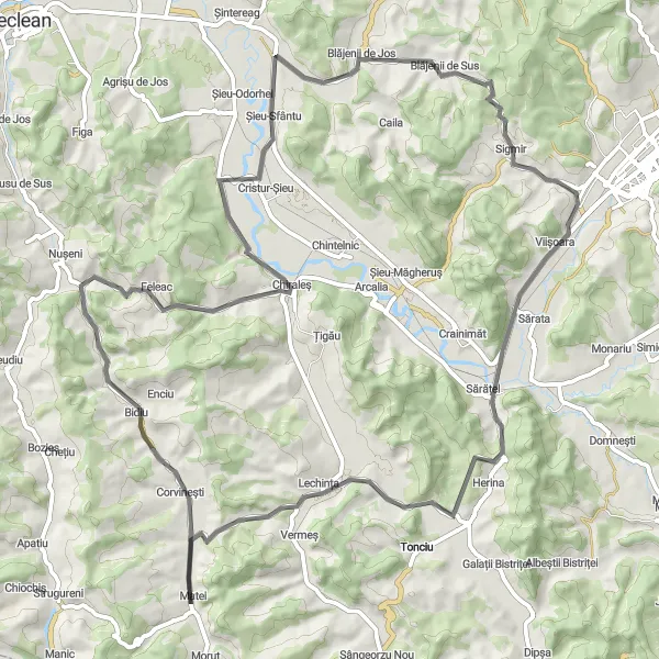 Map miniature of "Scenic Countryside Ride" cycling inspiration in Nord-Vest, Romania. Generated by Tarmacs.app cycling route planner