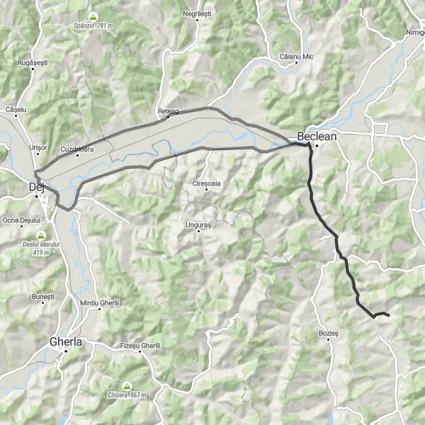 Map miniature of "Mica - Distinctive Road Route" cycling inspiration in Nord-Vest, Romania. Generated by Tarmacs.app cycling route planner