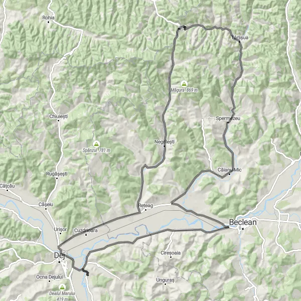 Map miniature of "Exploring the Countryside near Mica" cycling inspiration in Nord-Vest, Romania. Generated by Tarmacs.app cycling route planner