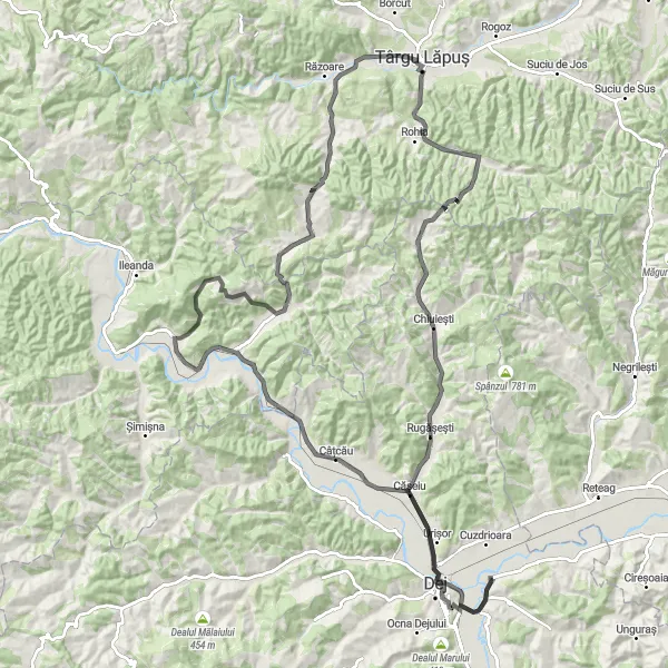 Map miniature of "Mica Loop" cycling inspiration in Nord-Vest, Romania. Generated by Tarmacs.app cycling route planner