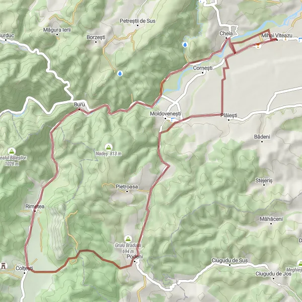 Map miniature of "Plăiești Podeni Hidiș Pleșu Buru Sardău Cheia Route" cycling inspiration in Nord-Vest, Romania. Generated by Tarmacs.app cycling route planner