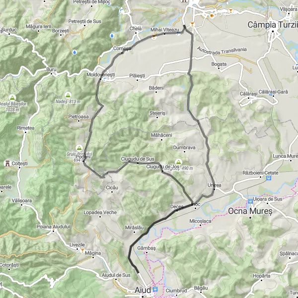 Map miniature of "Mihai Viteazu Loop" cycling inspiration in Nord-Vest, Romania. Generated by Tarmacs.app cycling route planner