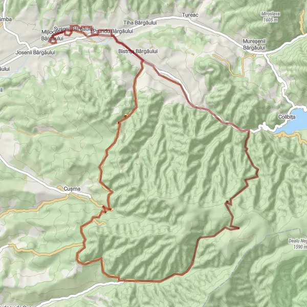 Map miniature of "Bârgăului Circuit" cycling inspiration in Nord-Vest, Romania. Generated by Tarmacs.app cycling route planner