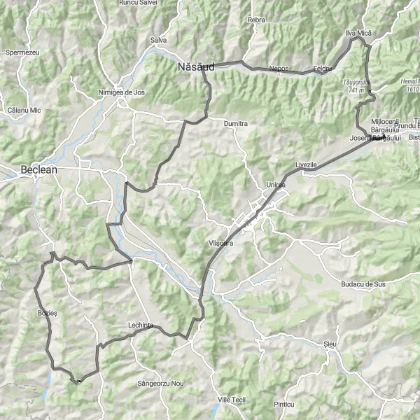 Map miniature of "The Bistrița Cycling Challenge" cycling inspiration in Nord-Vest, Romania. Generated by Tarmacs.app cycling route planner