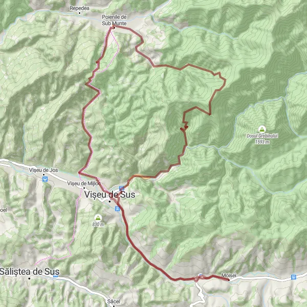 Map miniature of "Visiting Small-Town Charm: Moisei and Vișeu de Sus" cycling inspiration in Nord-Vest, Romania. Generated by Tarmacs.app cycling route planner