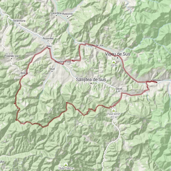 Map miniature of "Mountainous Adventure: Discovering Bocicoel and Vișeu de Mijloc" cycling inspiration in Nord-Vest, Romania. Generated by Tarmacs.app cycling route planner