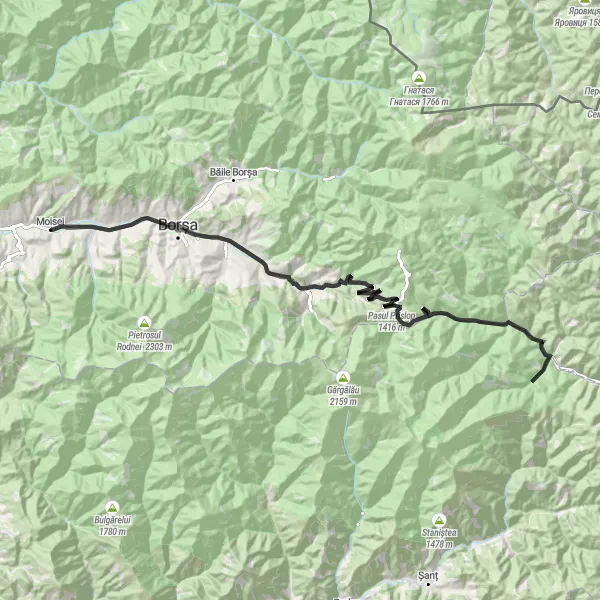 Map miniature of "Moisei - Borșa - Complex turistic Borșa - Prislop Pass" cycling inspiration in Nord-Vest, Romania. Generated by Tarmacs.app cycling route planner