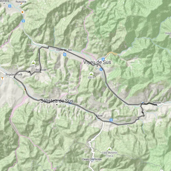 Map miniature of "Exploring Historical Sites: Vișeu de Mijloc and Bogdan Vodă" cycling inspiration in Nord-Vest, Romania. Generated by Tarmacs.app cycling route planner