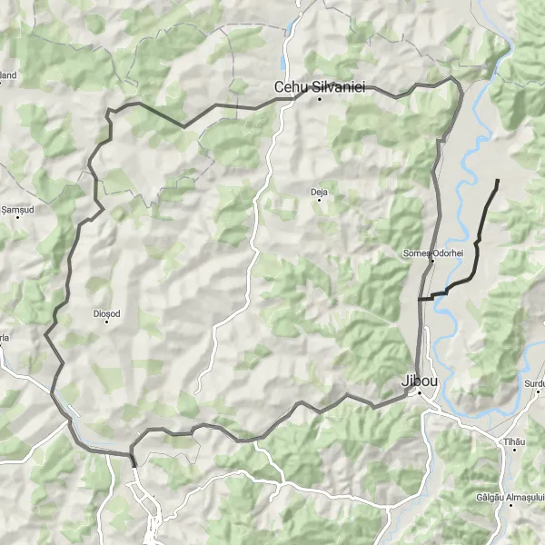 Map miniature of "Jibou-Coșeiu Loop" cycling inspiration in Nord-Vest, Romania. Generated by Tarmacs.app cycling route planner