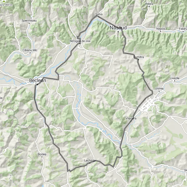 Map miniature of "Scenic Circuit to Corvinești" cycling inspiration in Nord-Vest, Romania. Generated by Tarmacs.app cycling route planner
