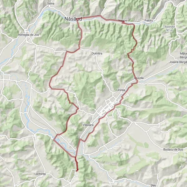 Map miniature of "Scenic Gravel Adventure" cycling inspiration in Nord-Vest, Romania. Generated by Tarmacs.app cycling route planner