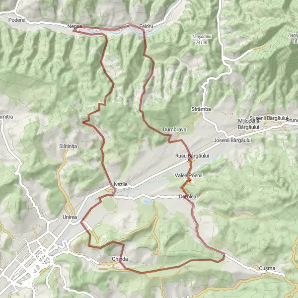 Map miniature of "Country Escape: Dorolea Gravel Ride" cycling inspiration in Nord-Vest, Romania. Generated by Tarmacs.app cycling route planner