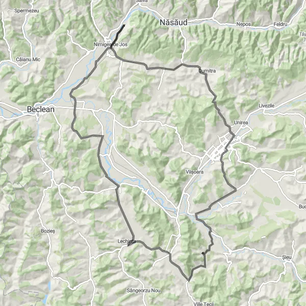 Map miniature of "Nimigea de Sus - Cepari Loop" cycling inspiration in Nord-Vest, Romania. Generated by Tarmacs.app cycling route planner