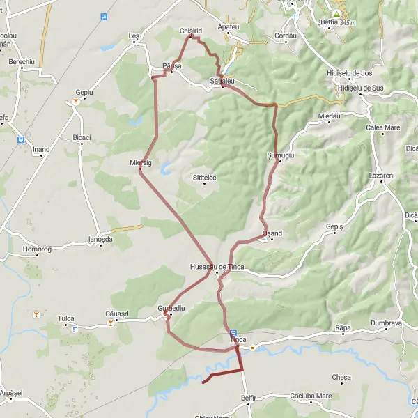 Map miniature of "Gravel Cycling through Șauaieu and Păușa" cycling inspiration in Nord-Vest, Romania. Generated by Tarmacs.app cycling route planner