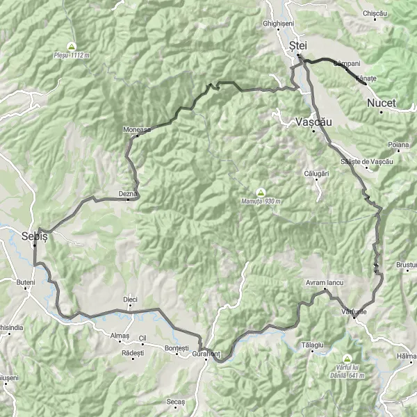 Map miniature of "Road Route 3" cycling inspiration in Nord-Vest, Romania. Generated by Tarmacs.app cycling route planner