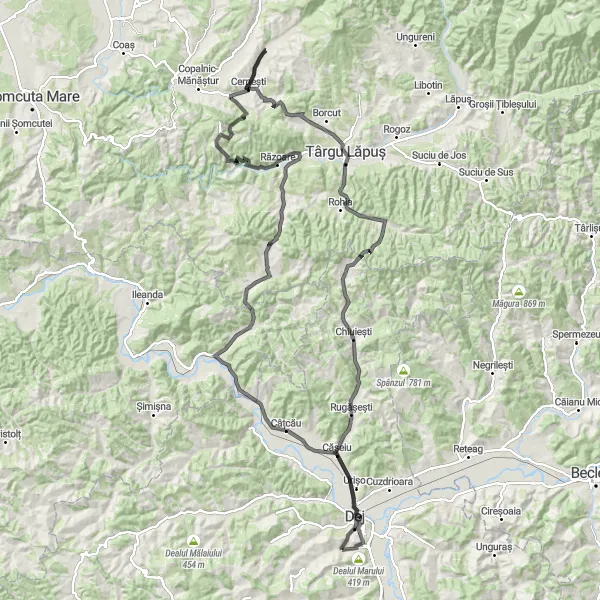 Map miniature of "Câțcău-Gâlgău Loop" cycling inspiration in Nord-Vest, Romania. Generated by Tarmacs.app cycling route planner