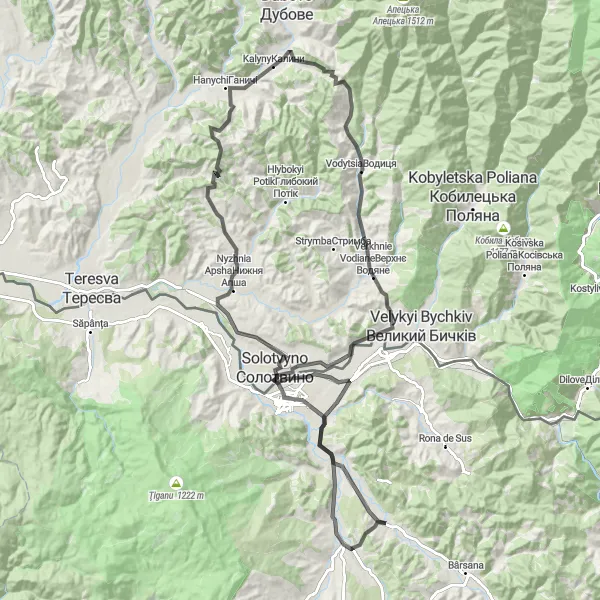 Map miniature of "The Maramureș Loop" cycling inspiration in Nord-Vest, Romania. Generated by Tarmacs.app cycling route planner