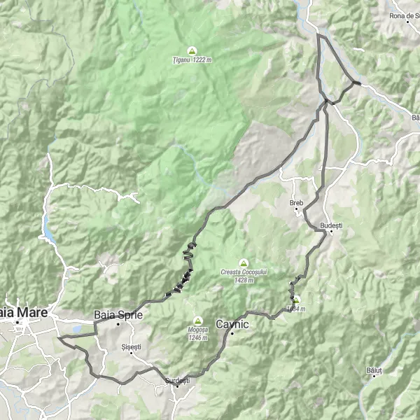 Map miniature of "Transylvania Road Cycling Tour" cycling inspiration in Nord-Vest, Romania. Generated by Tarmacs.app cycling route planner