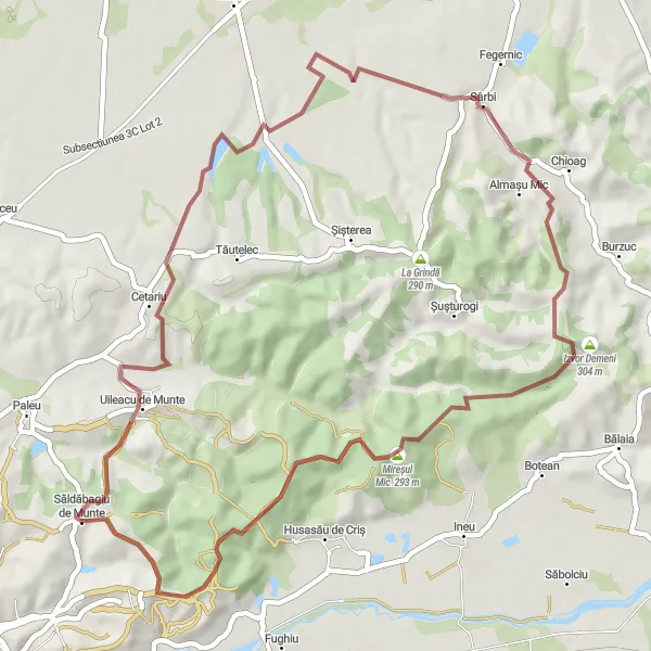 Map miniature of "Uileacu de Munte Gravel Challenge" cycling inspiration in Nord-Vest, Romania. Generated by Tarmacs.app cycling route planner