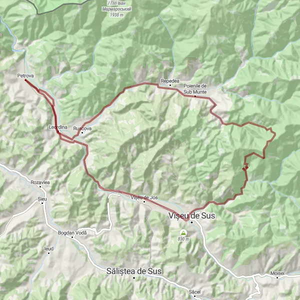 Map miniature of "Into the Wilderness of Maramureș" cycling inspiration in Nord-Vest, Romania. Generated by Tarmacs.app cycling route planner