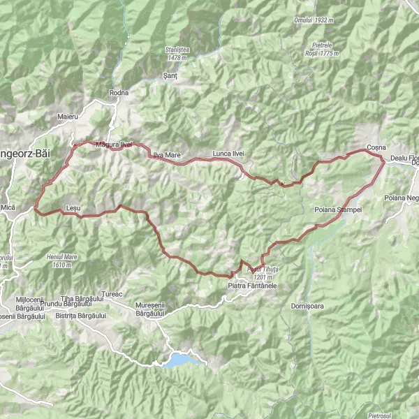 Map miniature of "Transylvania Gravel Loop" cycling inspiration in Nord-Vest, Romania. Generated by Tarmacs.app cycling route planner