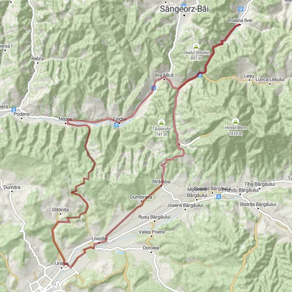 Map miniature of "Slătinița and Nepos Gravel Loop" cycling inspiration in Nord-Vest, Romania. Generated by Tarmacs.app cycling route planner