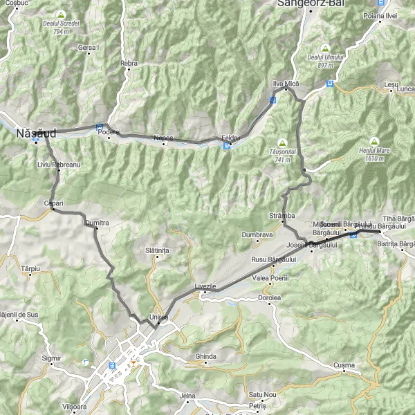 Map miniature of "Serenity Road" cycling inspiration in Nord-Vest, Romania. Generated by Tarmacs.app cycling route planner