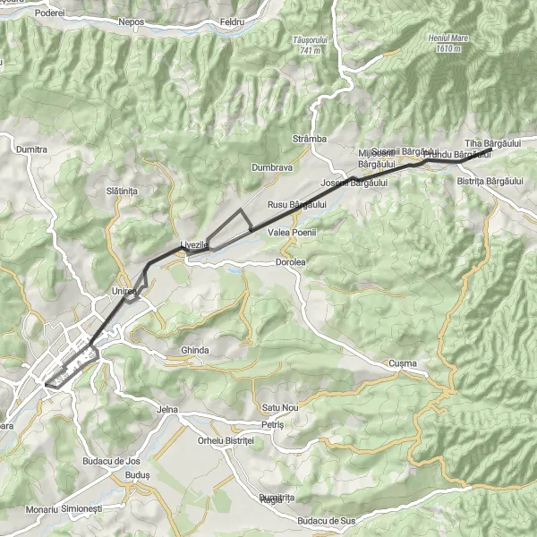 Map miniature of "Bistrița Delight" cycling inspiration in Nord-Vest, Romania. Generated by Tarmacs.app cycling route planner