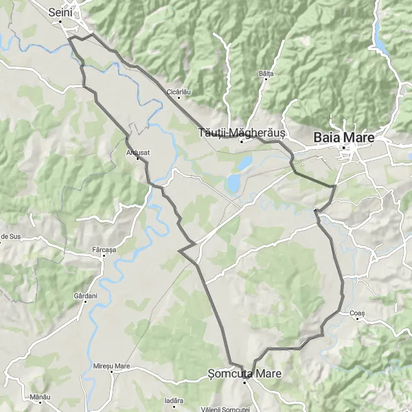 Map miniature of "The Chioar Discovery" cycling inspiration in Nord-Vest, Romania. Generated by Tarmacs.app cycling route planner