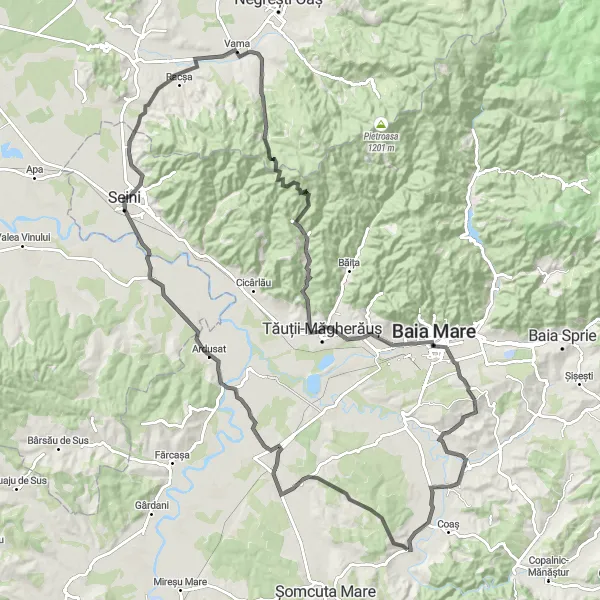 Map miniature of "Baia Mare Escape" cycling inspiration in Nord-Vest, Romania. Generated by Tarmacs.app cycling route planner