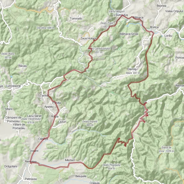 Map miniature of "The Meziad Adventure" cycling inspiration in Nord-Vest, Romania. Generated by Tarmacs.app cycling route planner