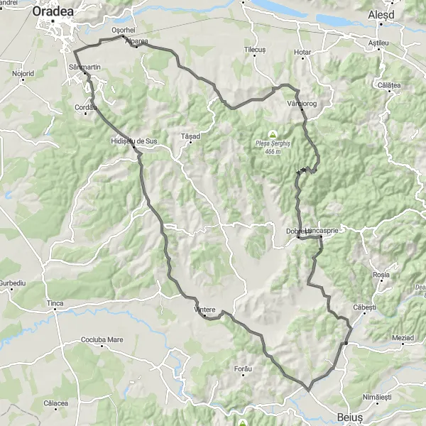 Map miniature of "The Cornilor Challenge" cycling inspiration in Nord-Vest, Romania. Generated by Tarmacs.app cycling route planner