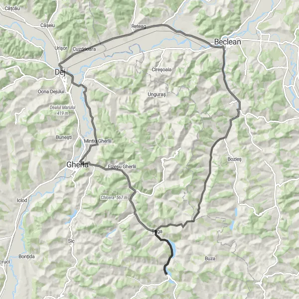 Map miniature of "Climbing Hills in Sântioana" cycling inspiration in Nord-Vest, Romania. Generated by Tarmacs.app cycling route planner