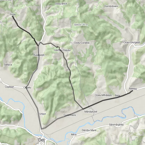 Map miniature of "Rural Charm of Gârbău Dejului" cycling inspiration in Nord-Vest, Romania. Generated by Tarmacs.app cycling route planner