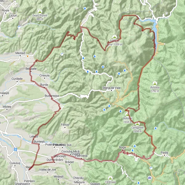 Map miniature of "Welcome to Budureasa" cycling inspiration in Nord-Vest, Romania. Generated by Tarmacs.app cycling route planner