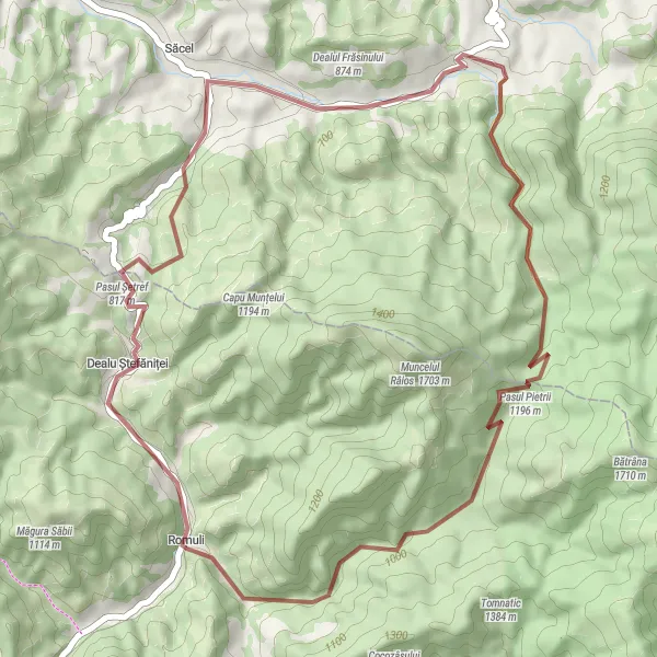 Map miniature of "Gravel Adventure: Pasul Pietrii and Beyond" cycling inspiration in Nord-Vest, Romania. Generated by Tarmacs.app cycling route planner