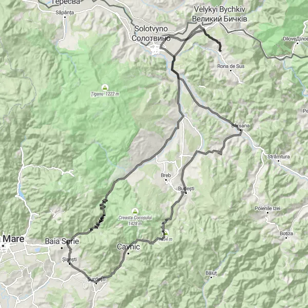 Map miniature of "Ultimate Road Cycling Challenge" cycling inspiration in Nord-Vest, Romania. Generated by Tarmacs.app cycling route planner