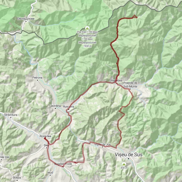 Map miniature of "Rozavlea Gravel Adventure" cycling inspiration in Nord-Vest, Romania. Generated by Tarmacs.app cycling route planner